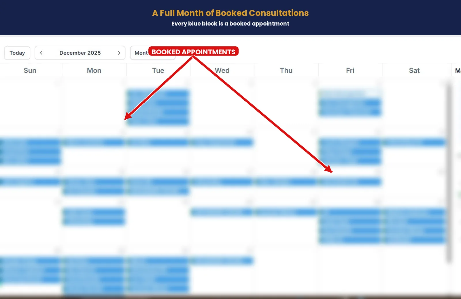 A client booking calendar full of consultations