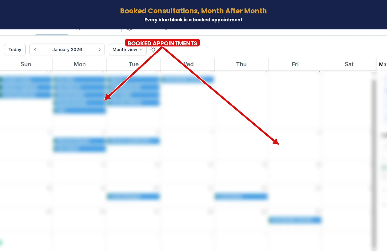 Another month of booked appointments on a client calendar